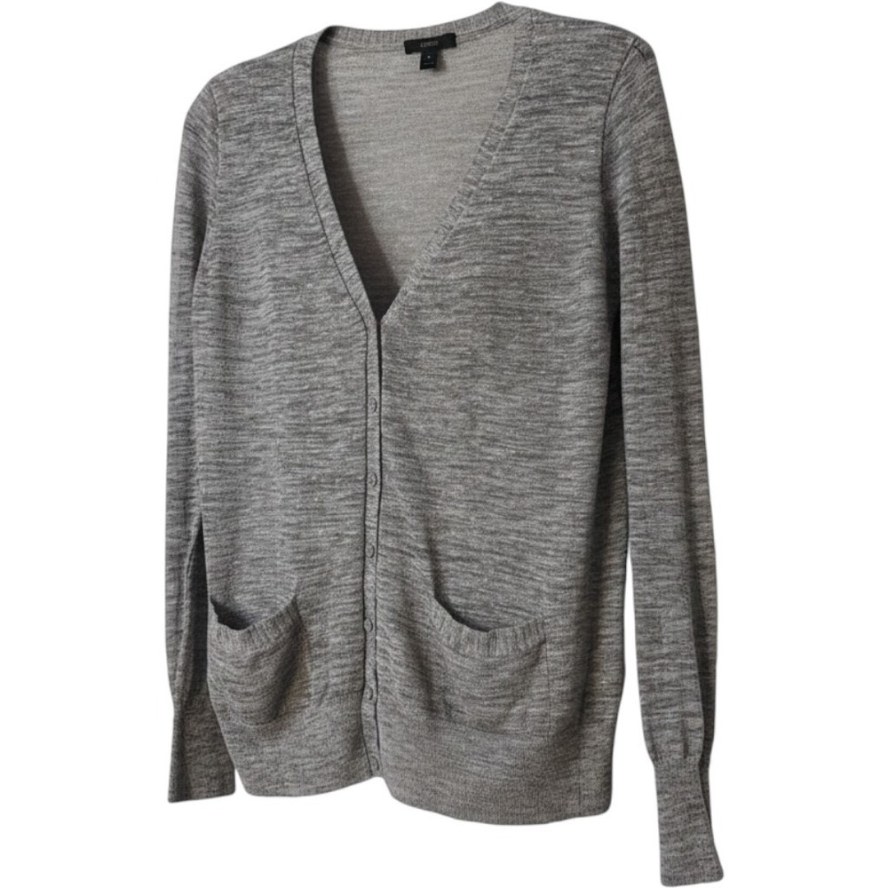 J.Crew Button Up Cardigan Sweater Womens Gray S Linen Blend V-Neck Casual